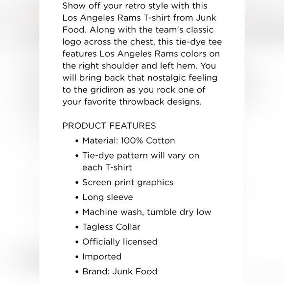 Men's Los Angeles Rams Junk Food Clothing Tie-Dye Long Sleeve T-shirt - Picture 7 of 7